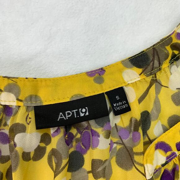 Apt 9 Womens Sz Small Yellow Purple Semi Sheet 3/4 Sleeve Blouse Tunic Top - Picture 4 of 7